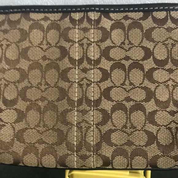 Coach Brown Canvas Leather Sig C Corner Zip Wristlet Mini Pouch - Picture 7 of 16